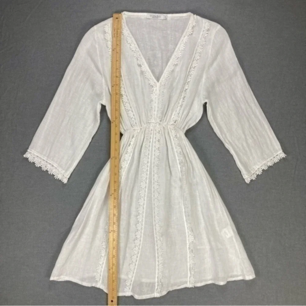 Luisa Ricci Linen Lace Tunic Beach Coverup Dress Women Medium White Cottagecore - Picture 9 of 13